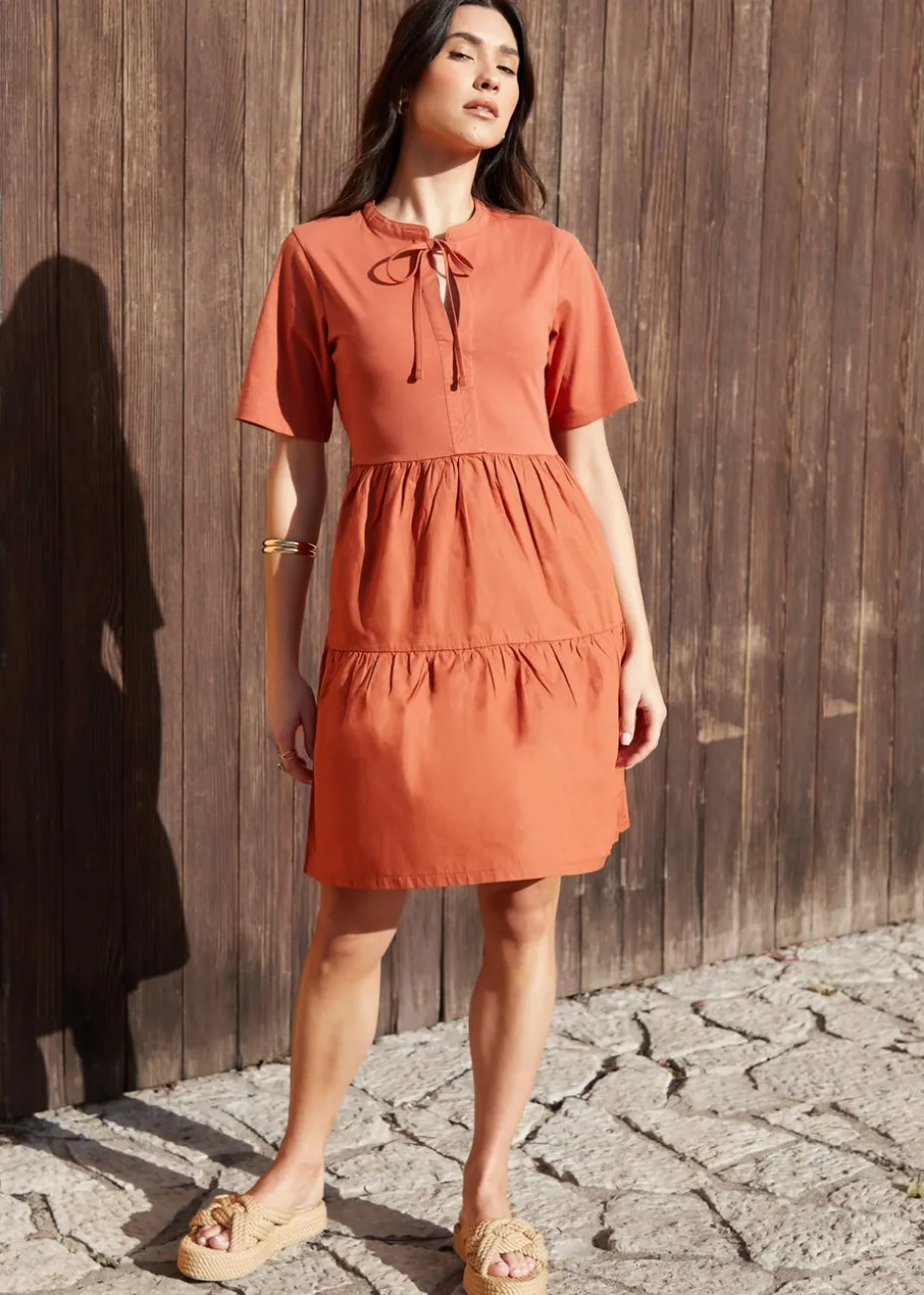 Threadbare Terracotta Tiered Jersey Poplin Mini Dress