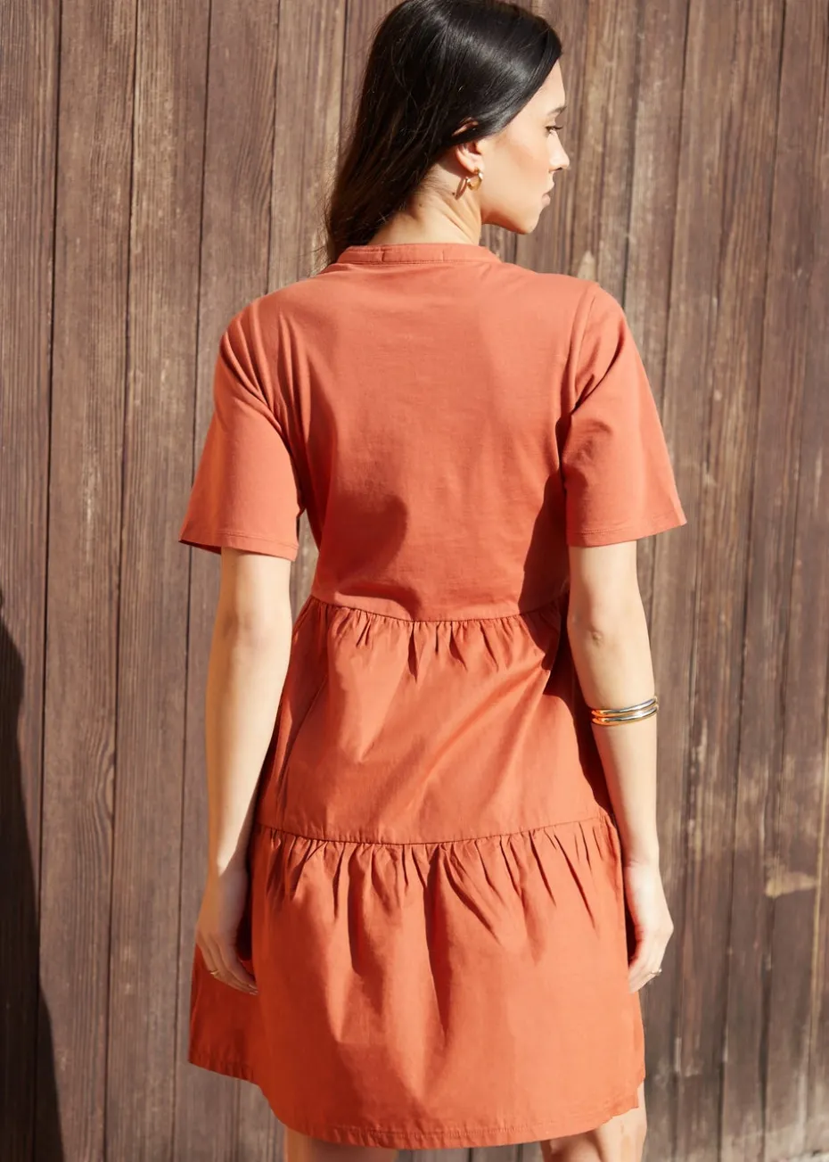 Threadbare Terracotta Tiered Jersey Poplin Mini Dress