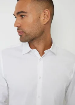 Threadbare White Cotton Long Sleeve Shirt With Stretch