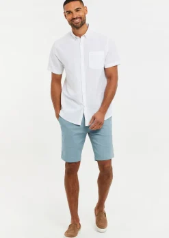 Threadbare White Dragon Cotton-Linen Blend Short-Sleeve Shirt