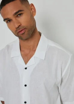 Threadbare White Kylian Linen Blend Revere Collar Short Sleeve Shirt