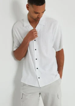 Threadbare White Kylian Linen Blend Revere Collar Short Sleeve Shirt