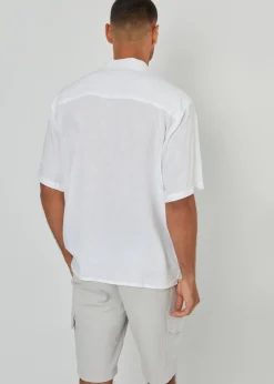 Threadbare White Kylian Linen Blend Revere Collar Short Sleeve Shirt