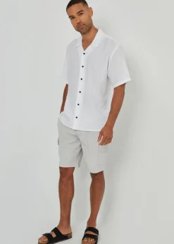 Threadbare White Kylian Linen Blend Revere Collar Short Sleeve Shirt