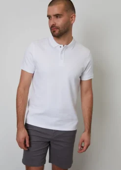 Threadbare White Ottoman Rib Textured Cotton Polo Shirt