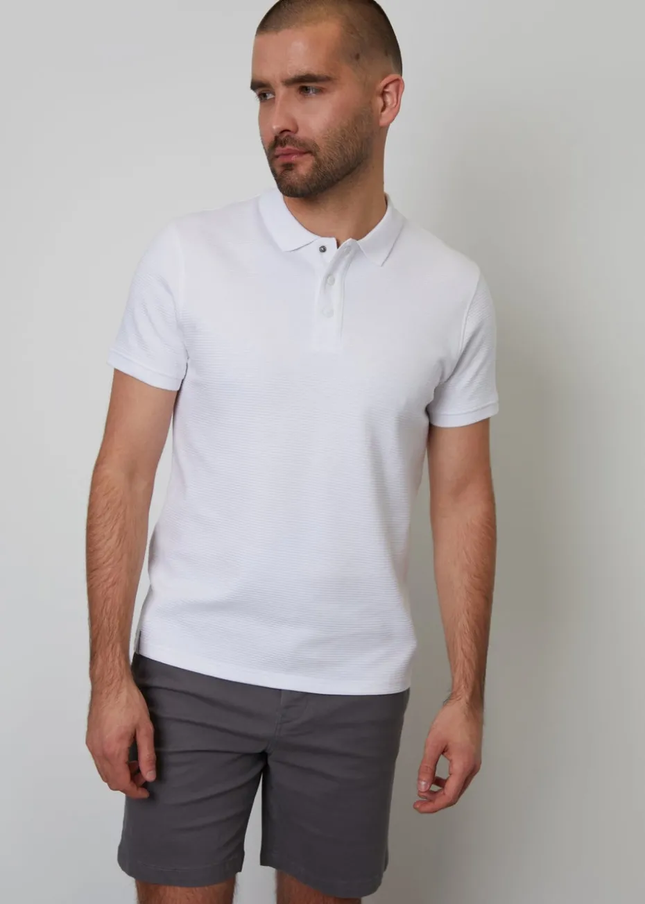 Threadbare White Ottoman Rib Textured Cotton Polo Shirt
