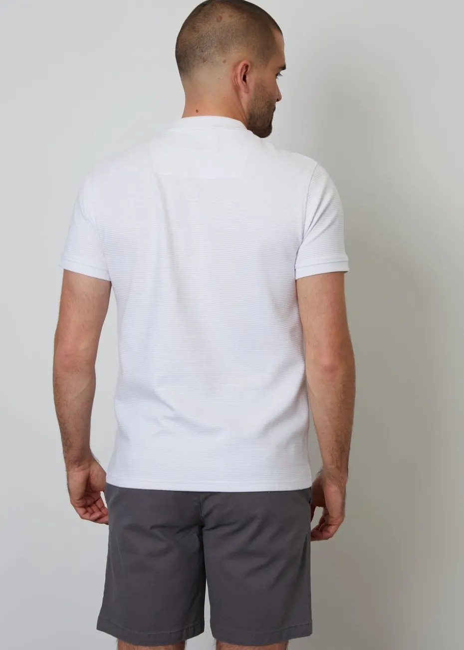 Threadbare White Ottoman Rib Textured Cotton Polo Shirt