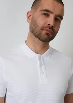 Threadbare White Ottoman Rib Textured Cotton Polo Shirt