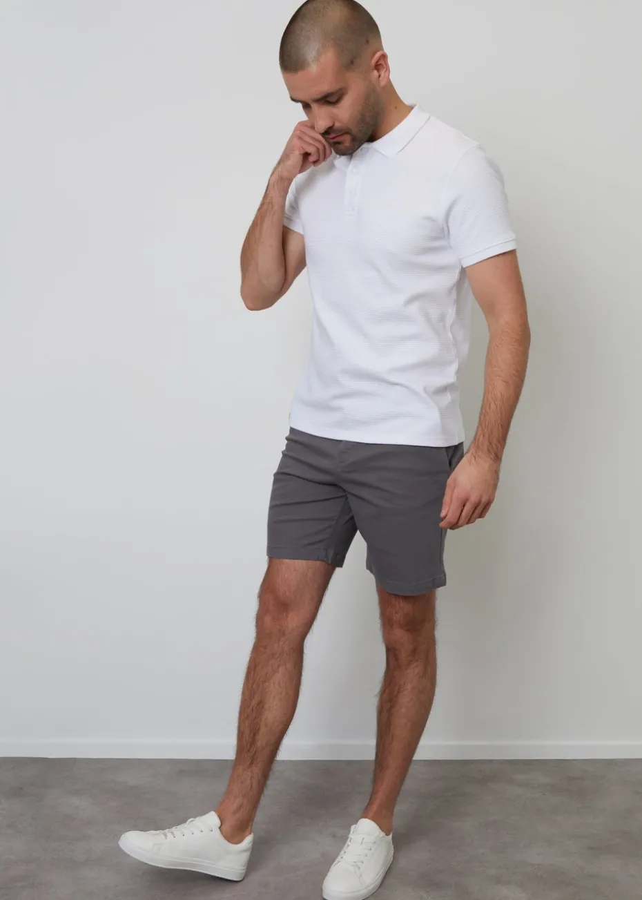 Threadbare White Ottoman Rib Textured Cotton Polo Shirt