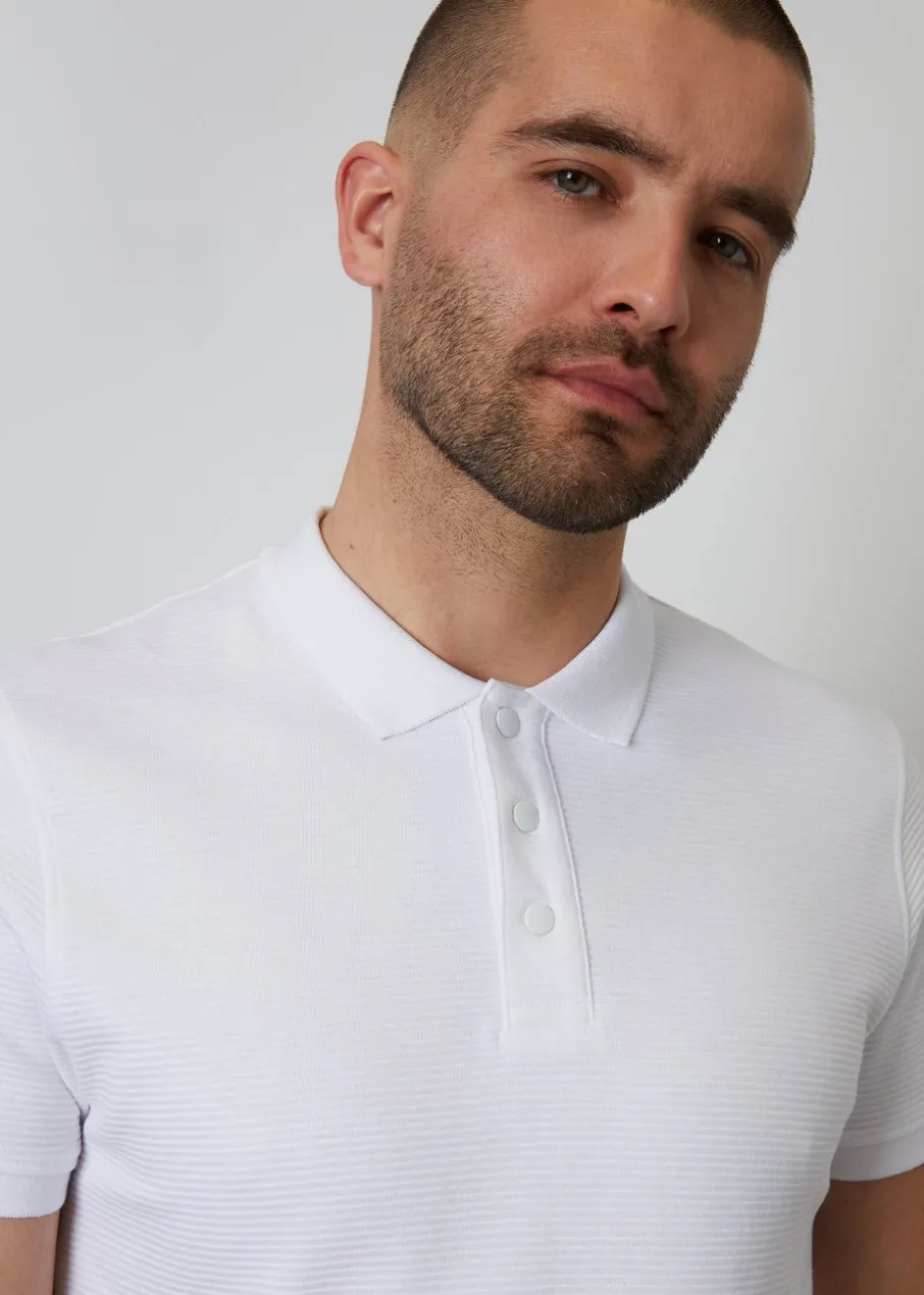 Threadbare White Ottoman Rib Textured Cotton Polo Shirt