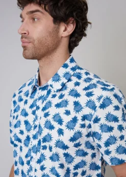 Threadbare White Short Sleeve Pineapple Print Cotton Shirt