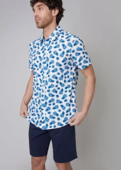 Threadbare White Short Sleeve Pineapple Print Cotton Shirt