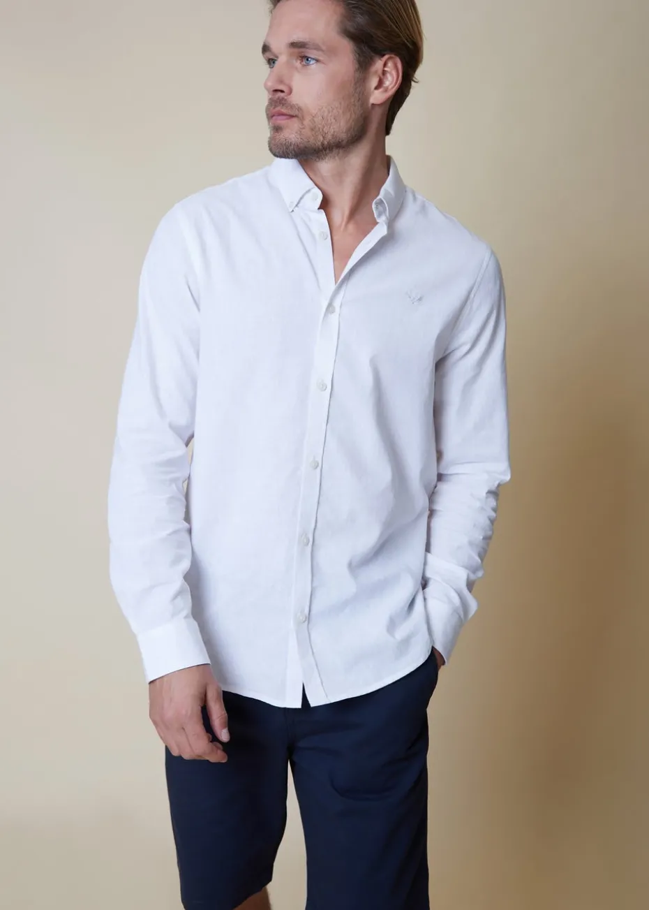 Threadbare White Slim Fit Linen Blend Long Sleeve Shirt