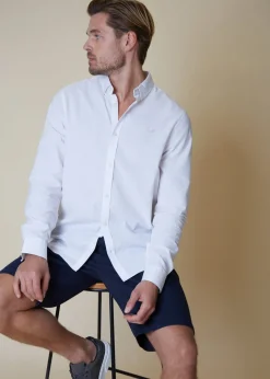 Threadbare White Slim Fit Linen Blend Long Sleeve Shirt