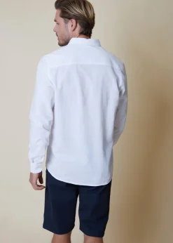 Threadbare White Slim Fit Linen Blend Long Sleeve Shirt