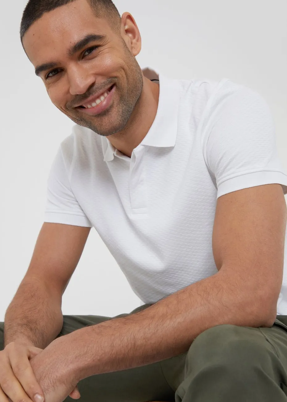 Threadbare White Textured Cotton Rich Polo Shirt