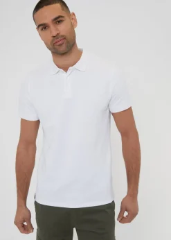 Threadbare White Textured Cotton Rich Polo Shirt