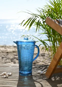 Three Rivers Blue Linear Reusable Plastic Tableware Pitcher (2L)