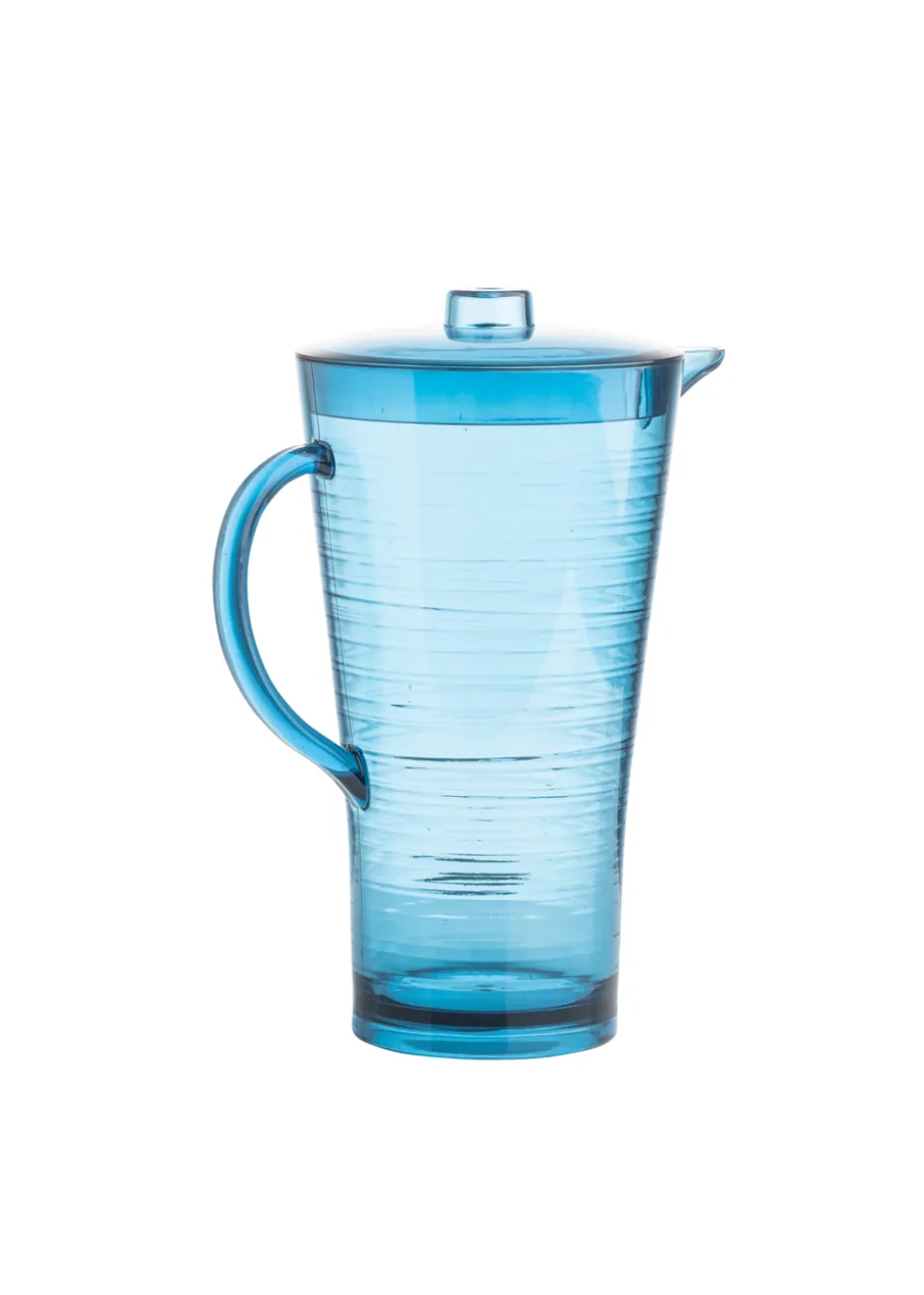 Three Rivers Blue Linear Reusable Plastic Tableware Pitcher (2L)