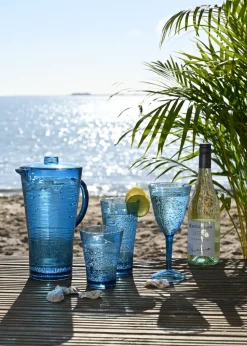 Three Rivers Blue Linear Reusable Plastic Tableware Pitcher (2L)