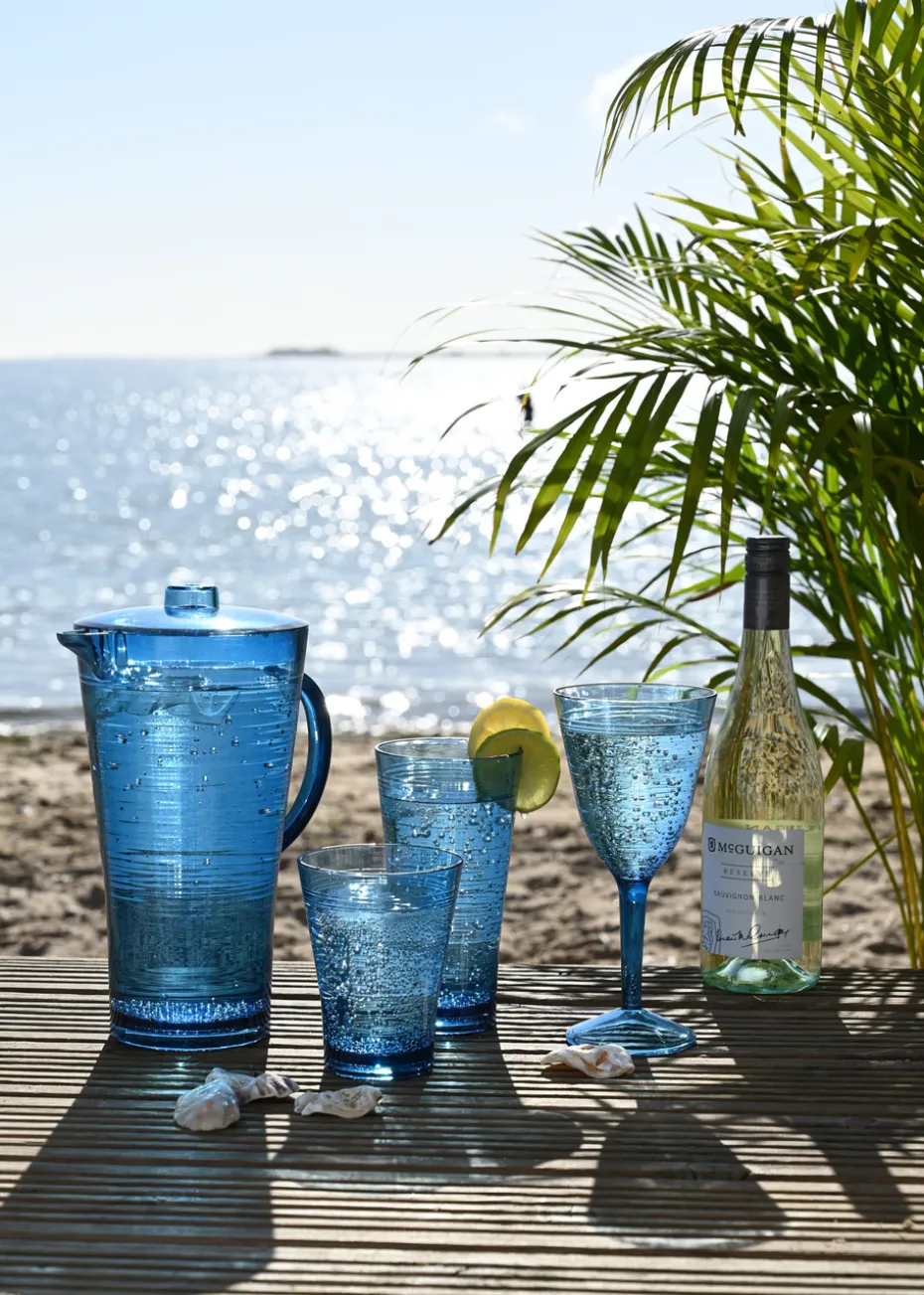 Three Rivers Blue Linear Reusable Plastic Tableware Pitcher (2L)