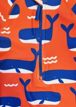 Toby Tiger Orange Whale Waves Print Baby Swimsuit (3  months - 24 months)