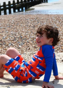 Toby Tiger Orange Whale Waves Print Kids Swim Shorts (2 years - 8 years)