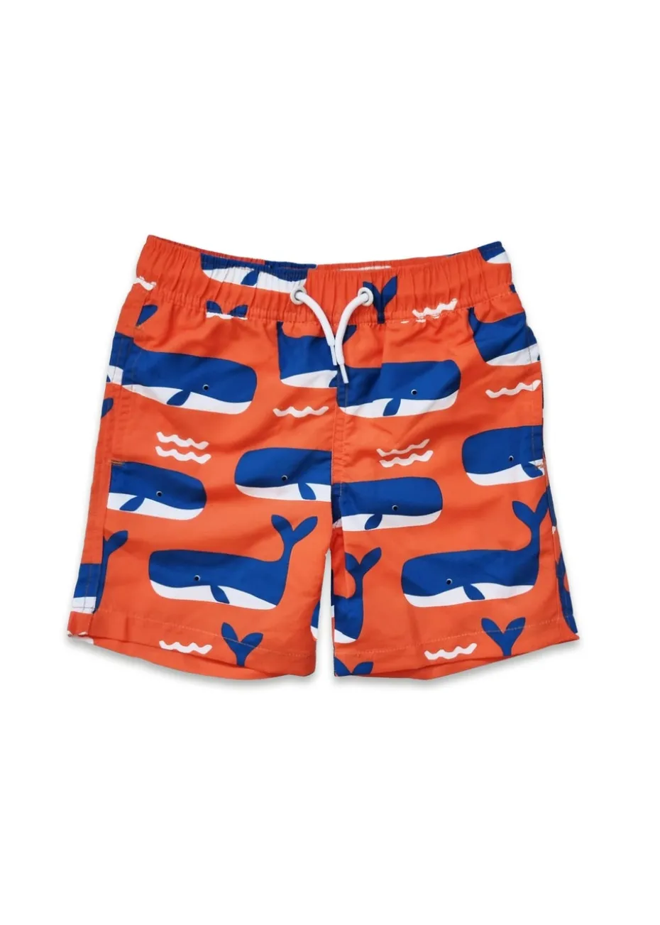 Toby Tiger Orange Whale Waves Print Kids Swim Shorts (2 years - 8 years)
