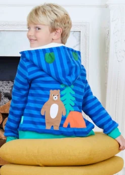 Toby Tiger Organic Blue Camping Bear Applique Hoodie (6 months - 6 years)