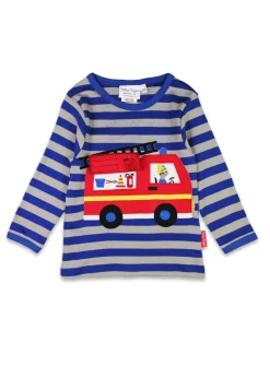 Toby Tiger Organic Blue Fire Engine Applique Long-Sleeved T-Shirt (6 months - 8 years)