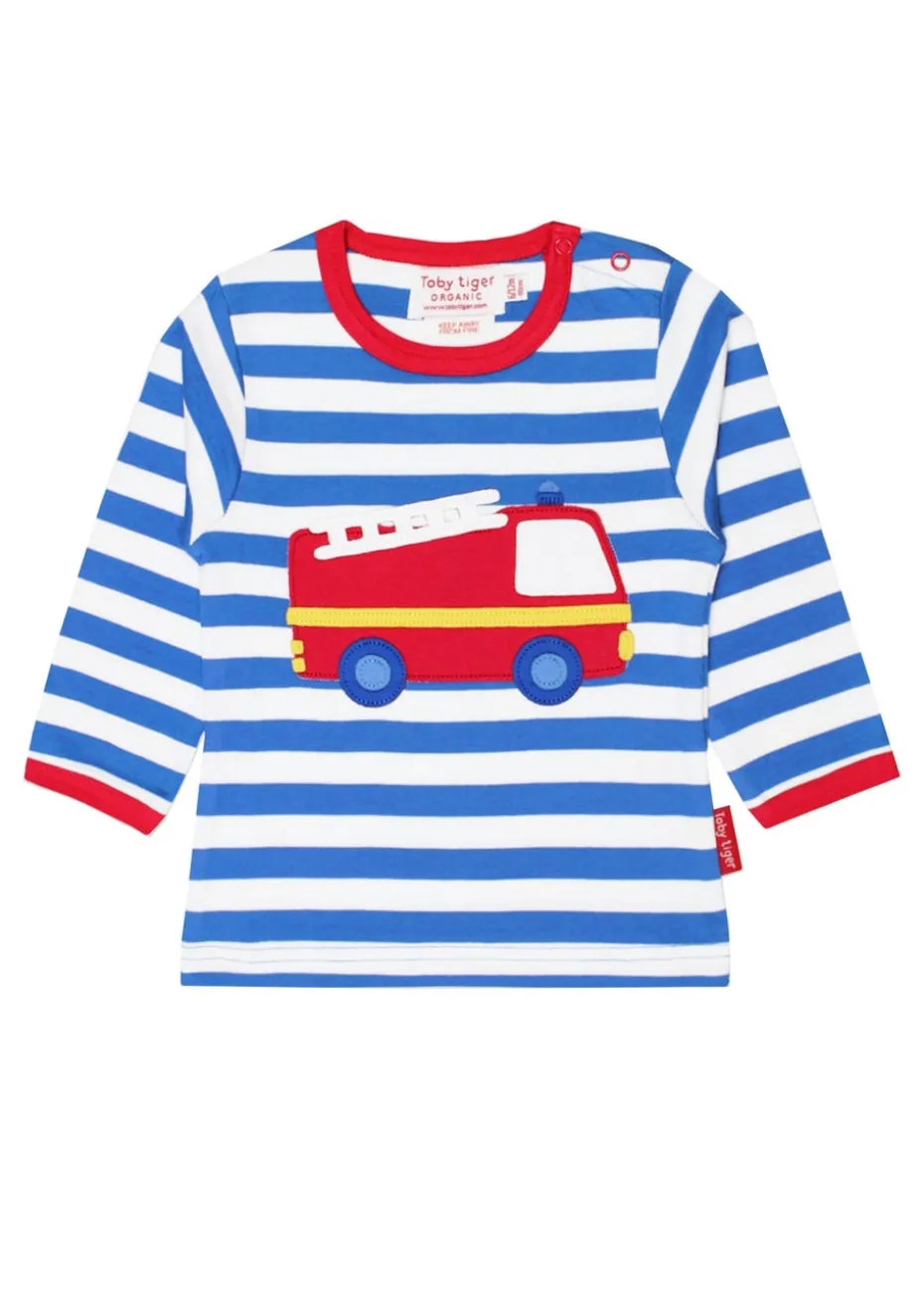 Toby Tiger Organic Blue Fire Engine Applique T-Shirt (6 months - 6 years)