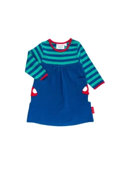 Toby Tiger Organic Blue Floral Mushroom Applique Dress (6 months - 6 years)