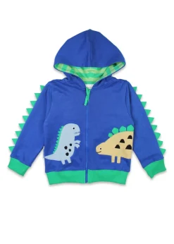 Toby Tiger Organic Blue Tonal Dinosaur Applique Hoodie (6 months - 6 years)