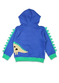 Toby Tiger Organic Blue Tonal Dinosaur Applique Hoodie (6 months - 6 years)