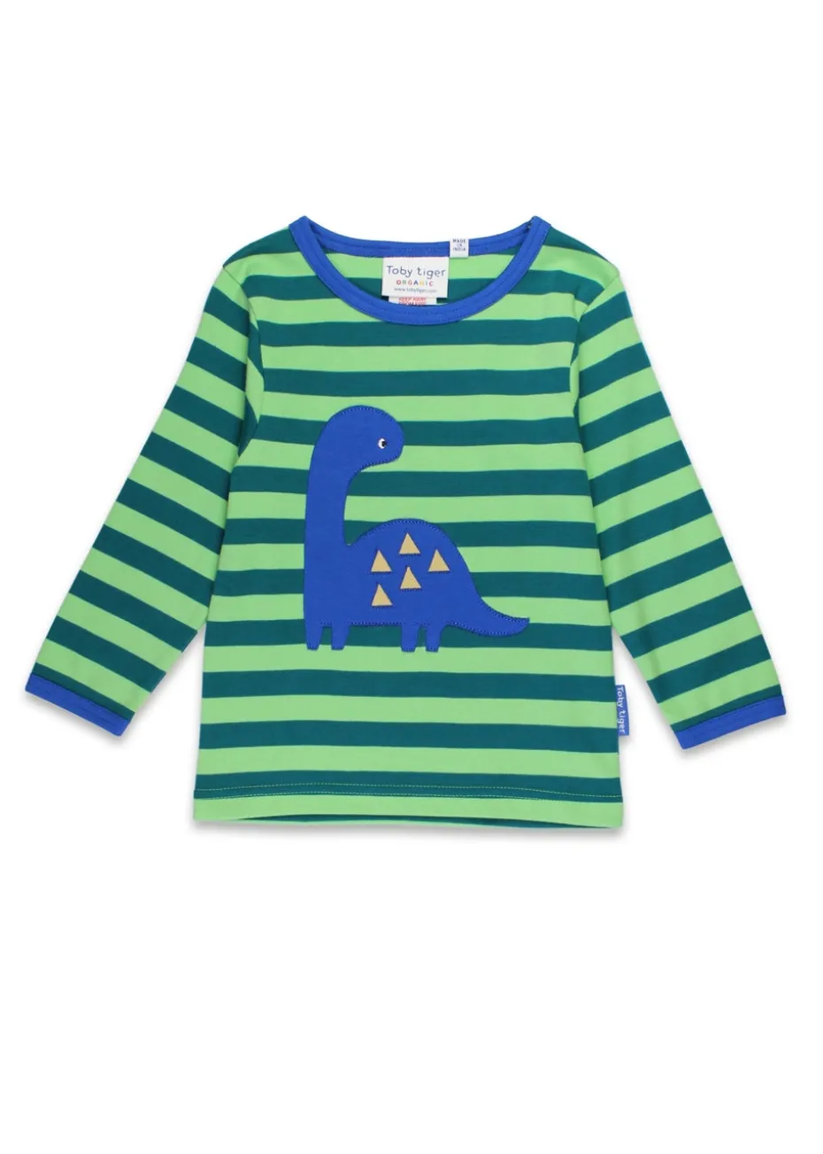 Toby Tiger Organic Green Tonal Dinosaur Applique Long-Sleeved T-Shirt (6 months - 8 years)