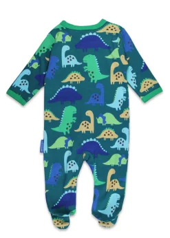 Toby Tiger Organic Green Tonal Dinosaur Print Sleepsuit (Newborn - 12 months)