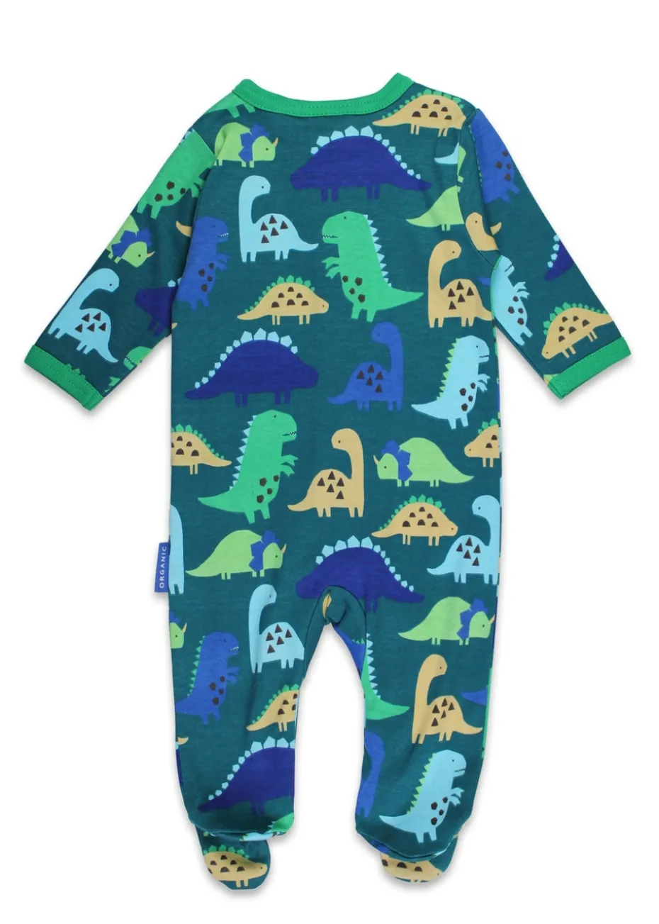 Toby Tiger Organic Green Tonal Dinosaur Print Sleepsuit (Newborn - 12 months)