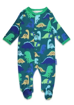 Toby Tiger Organic Green Tonal Dinosaur Print Sleepsuit (Newborn - 12 months)