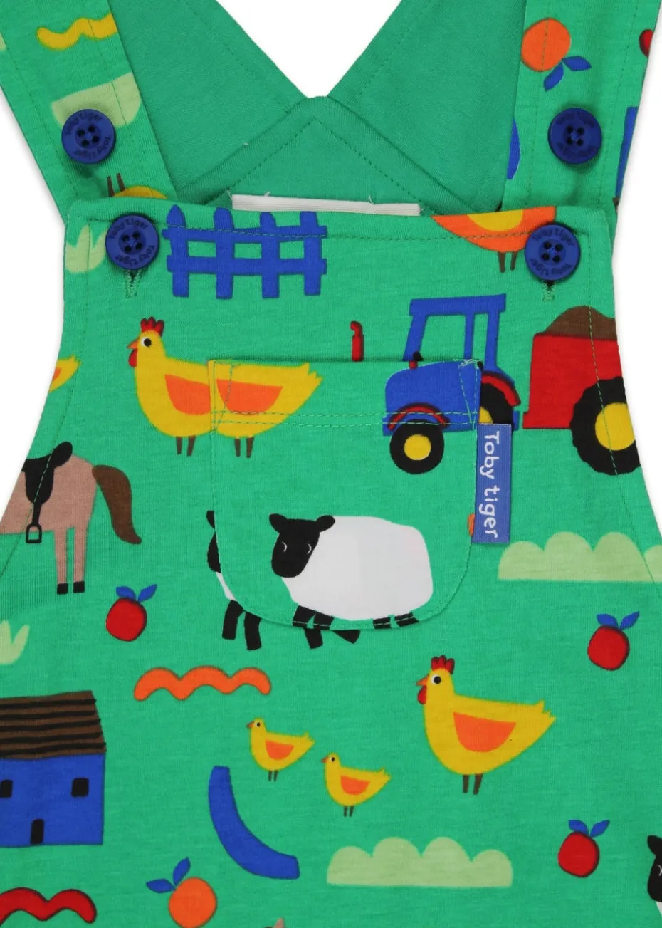 Toby Tiger Organic Green Farm Print Dungarees (3 months - 4 years)