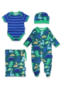 Toby Tiger Organic Green Tonal Dinosaur Print Baby Gift Set (Newborn - 12 months)