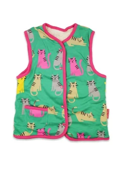 Toby Tiger Organic Green Kitten Print Reversible Gilet (12 months - 8 years)