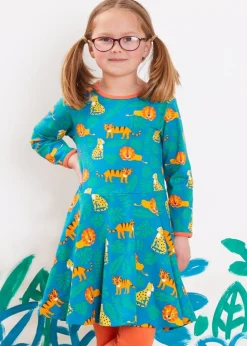 Toby Tiger Organic Green Wild Cats Print Skater Dress (6 months - 6 years)