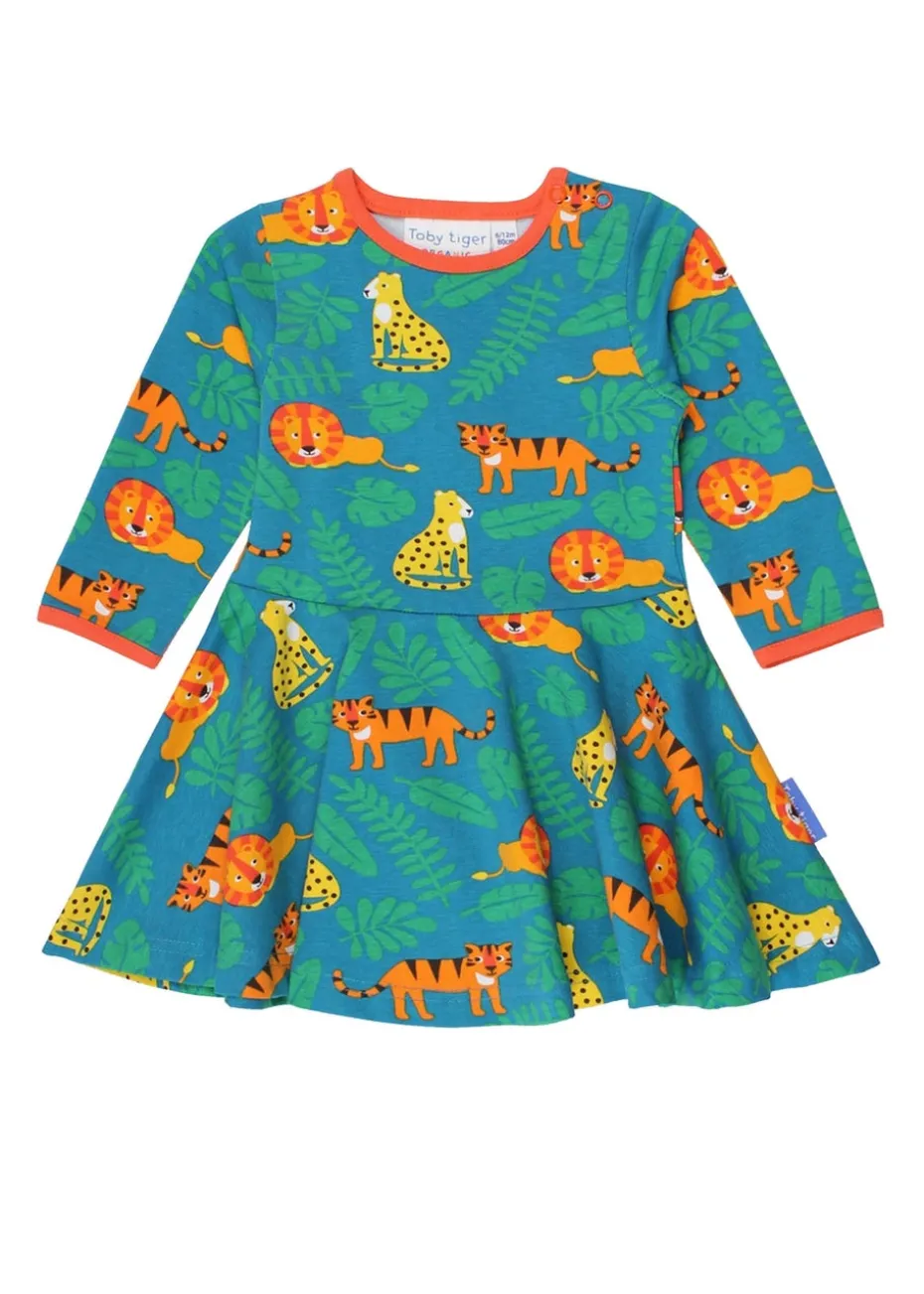 Toby Tiger Organic Green Wild Cats Print Skater Dress (6 months - 6 years)