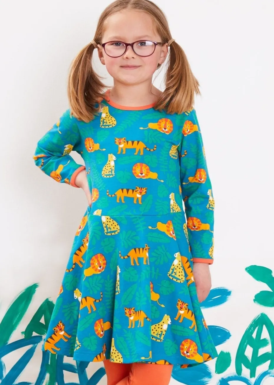 Toby Tiger Organic Green Wild Cats Print Skater Dress (6 months - 6 years)