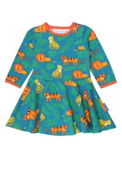 Toby Tiger Organic Green Wild Cats Print Skater Dress (6 months - 6 years)