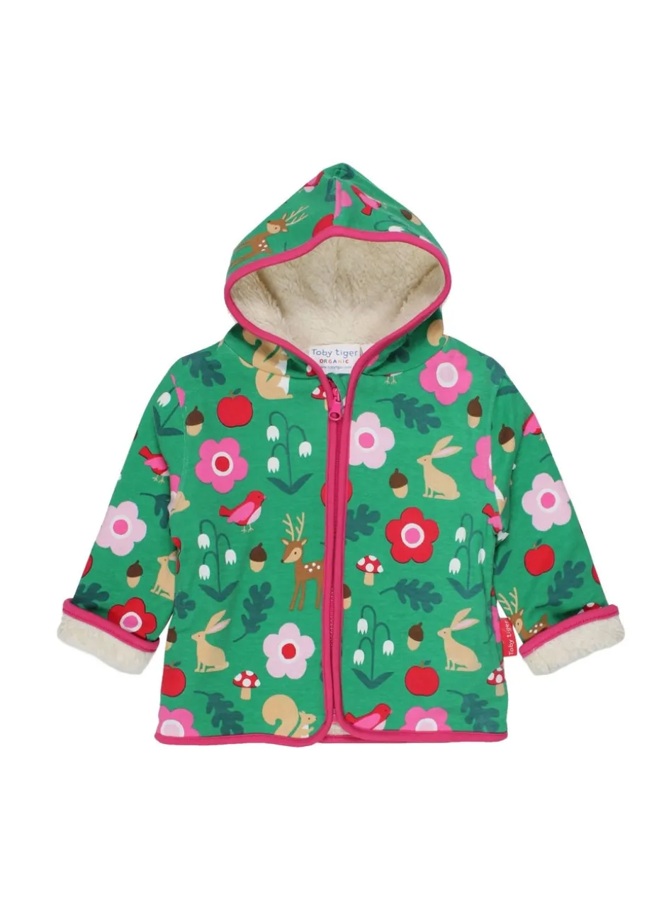 Toby Tiger Organic Green Forest Adventure Fleece Applique Hoodie (6 months - 6 years)