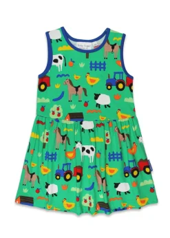 Toby Tiger Organic Green Farm Print Summer Dress (12 months - 8 years)