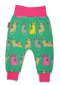 Toby Tiger Organic Green Kitten Print Yoga Pants (Newborn - 3 years)