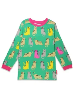 Toby Tiger Organic Green Kitten Print Pyjamas (12  months - 6 years)
