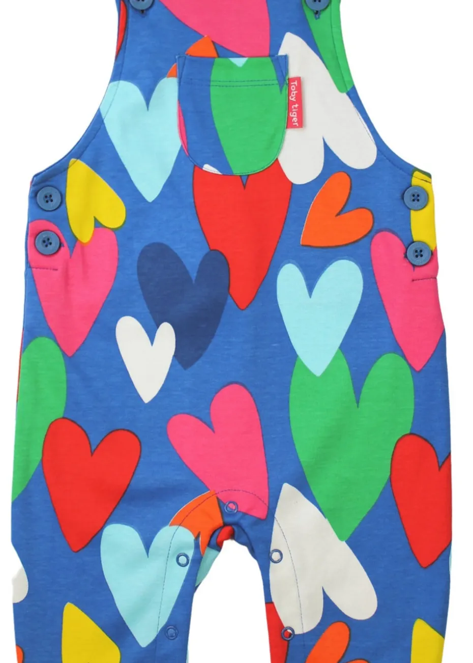 Toby Tiger Organic Multi Colour Heart Print Dungarees (3 months - 4 years)